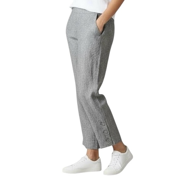 Chicos wide leg Pant Womens 8 100% Linen Heather Grey Cropped Button Details NEW - Picture 11 of 11